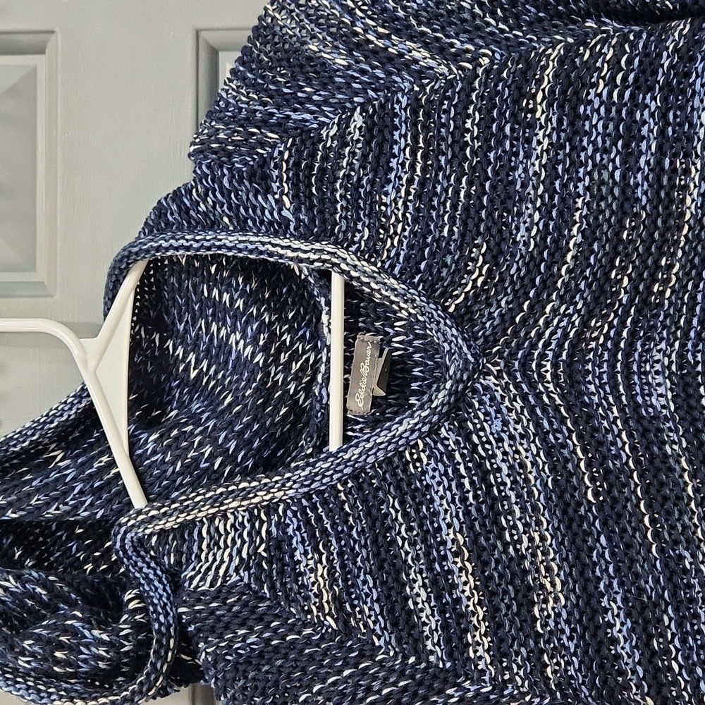 NWOT Eddie Bauer Westbridge Navy Blue White Knit Beach Hoodie XS